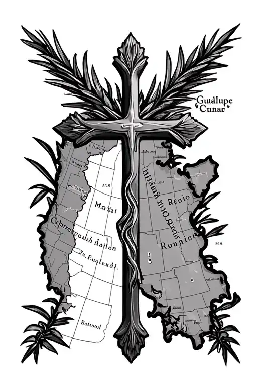 Christian Cross With The Map Of Guadeloupe And The Map Of Haiti
