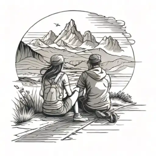 Couple Sitting Together On Road Looking At Mountains