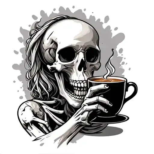 Skeleton Drinking Coffee