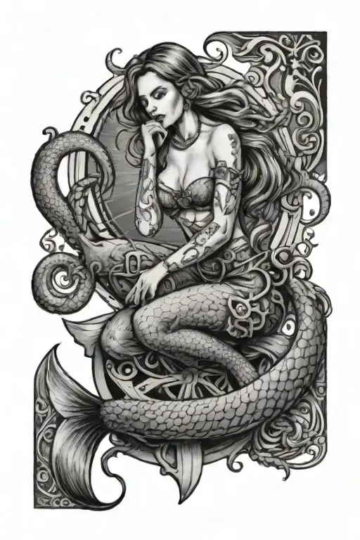 A Mermaid Sitting On A Sea Anchor Surrounded