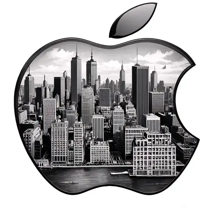 New York City Skyline In Apple For Back