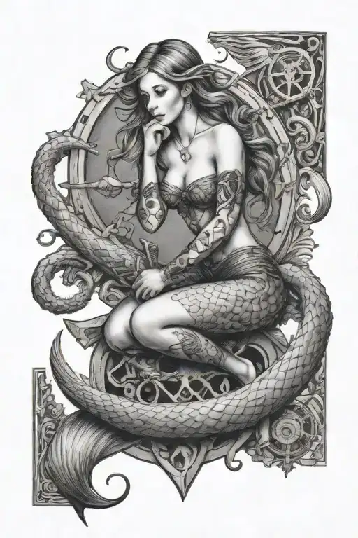 A Mermaid Sitting On A Sea Anchor Surrounded
