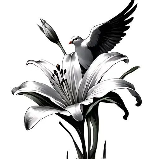 Lily Flower With Dove Flying
