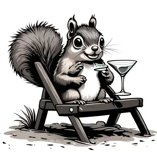 Cartoon Squirrel At The Beach Chair Drinking A Martini