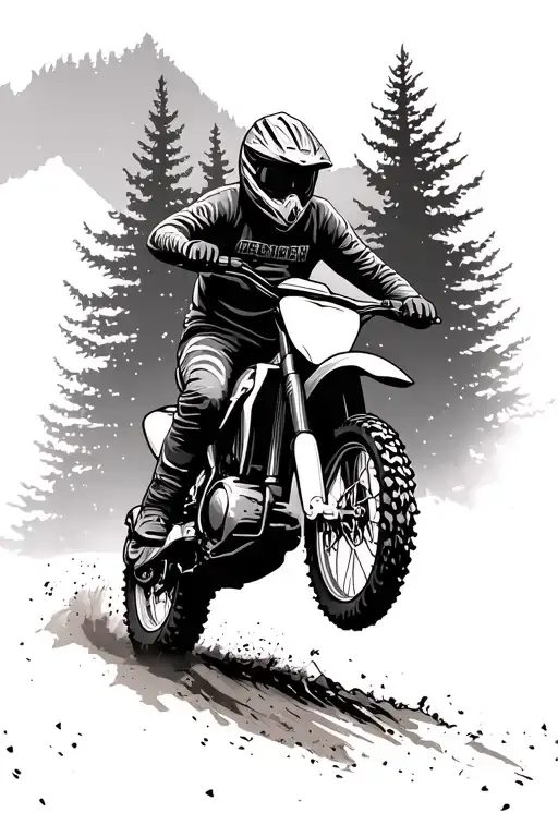 Motocross Biker Looking Over Hills And Woodland