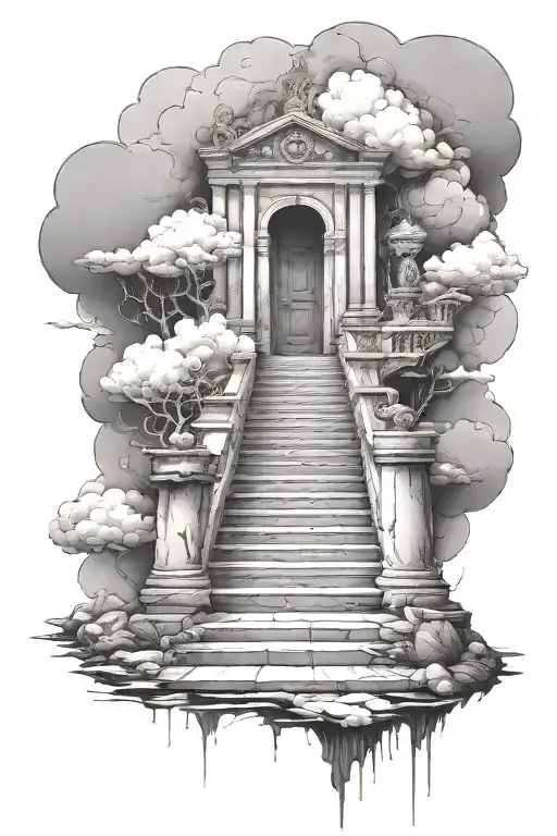 Broken Staircase Leading In Clouds