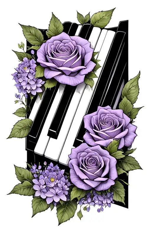 Winding Piano Keys And Lilac Flowers And Roses