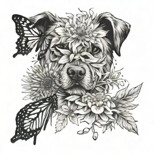 Dog Paw And Butterfly And Dandelion