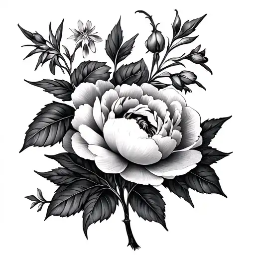 Peony And Larkspur Flowers Intertwined