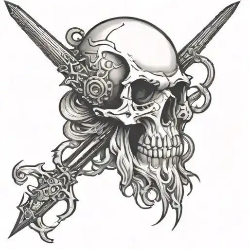Skull And Swords With Octopus Wrapped