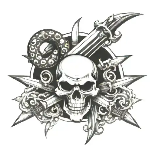 Skull And Swords With Octopus Wrapped Loosely