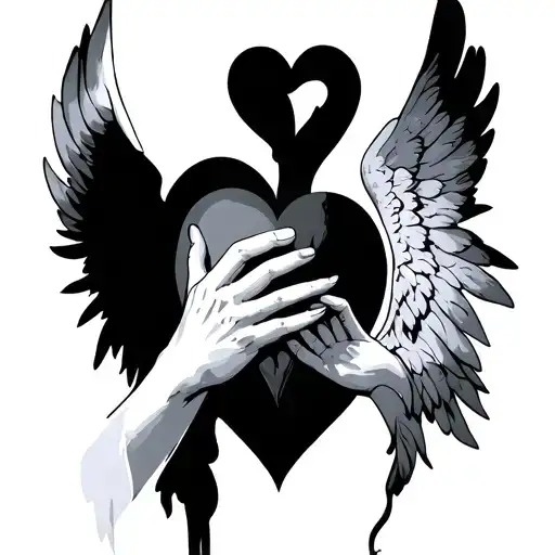 Hand And A Heart And A Angel Shadow Behind Them