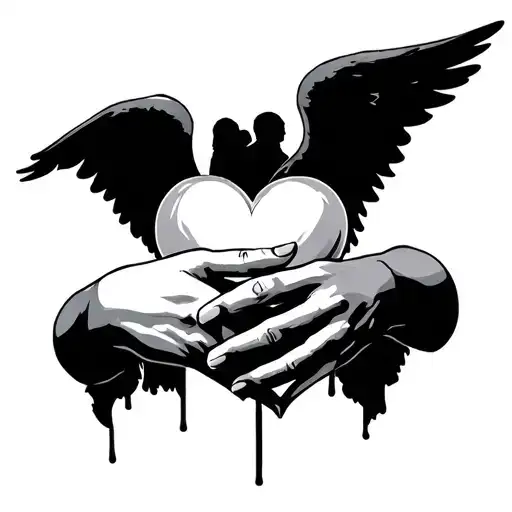 Hand And A Heart And A Angel Shadow Behind Them