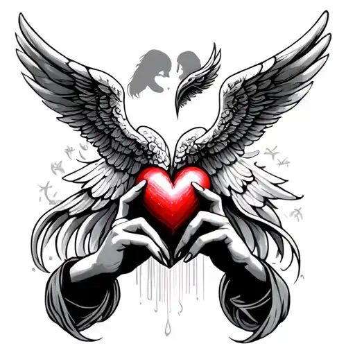 Hand And A Heart And A Angel Shadow Behind Them