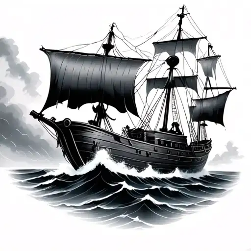 Pirate Ship Sailing Through Stormy