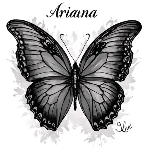 Butterfly Tattoo With The Name Arianna As The Body Of The Butterfly
