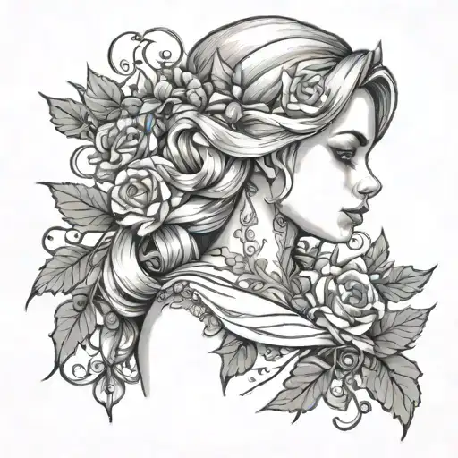 Neo Traditional Blonde Women With Vines Growing Up Her