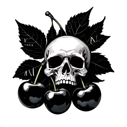 Cherries And Skulls Vana Written Inside Surrounded