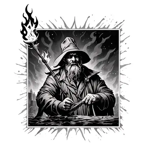 Burning Bridge Man With Torch Held