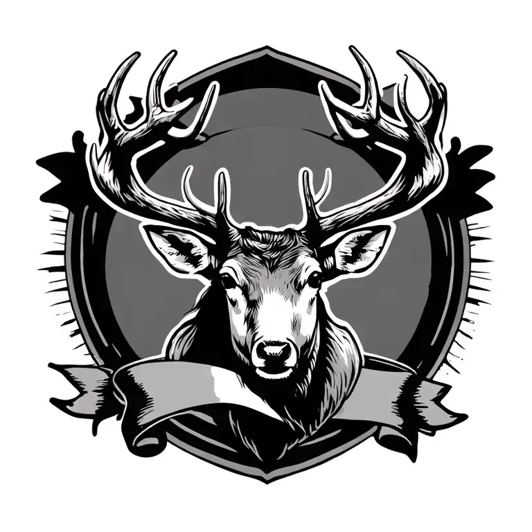 Deer Horns And Banner Ribbon Across