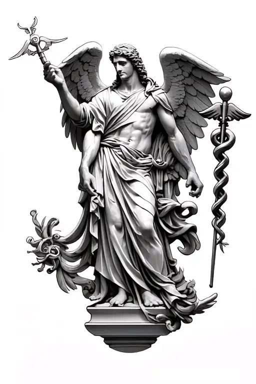Archangel St Raphael Holding A Caduceus As A Statue