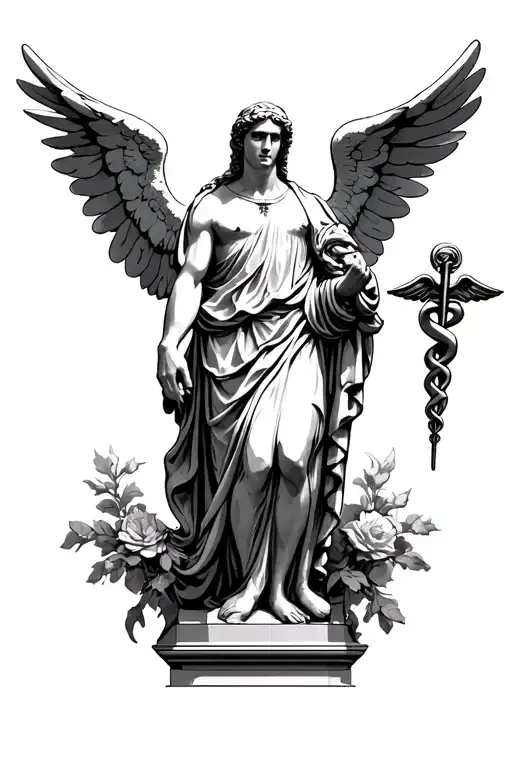 Archangel St Raphael Holding A Caduceus As A Statue