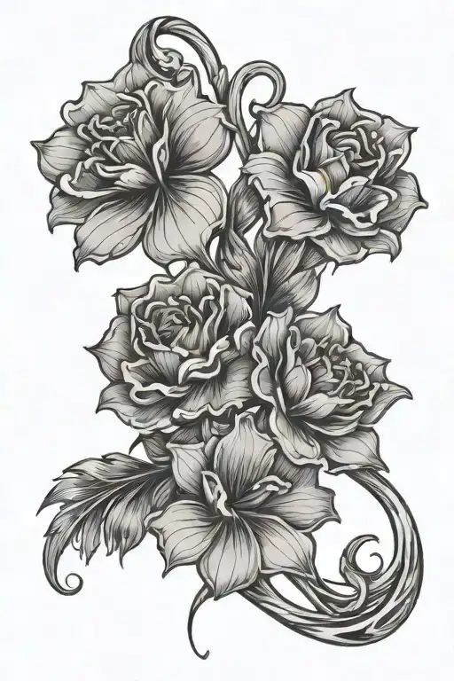 Three Flowers Tied Together By String Curving Slowly Left