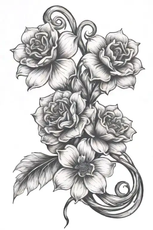 Three Flowers Tied Together By String Curving Slowly Left