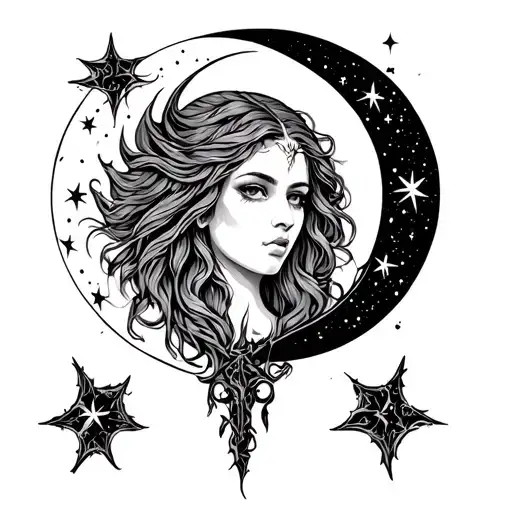 Lilith Symbol With Virgo Zodiac Sign With Moon And Stars