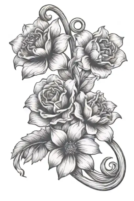 A Tiny Bundle Of Three Flowers Tied Together By String Curving Slowly Left
