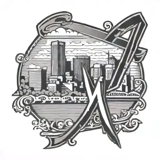 Baltimore City Skyline Placed Behind A Letter M