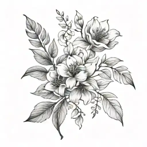 3 Delicate Flower Branches With Leaves