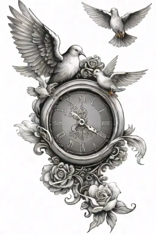 Clouds Fading Clock Dove Flying And Baby Angel