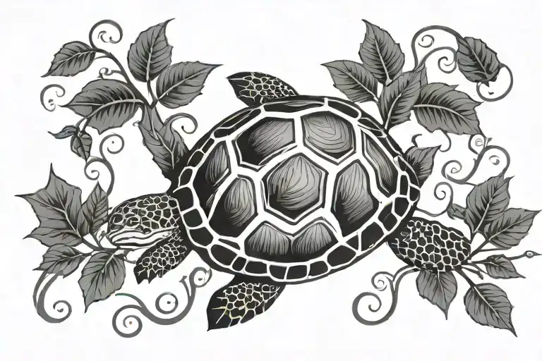 A Minimalist Design Of A Turtle Shell Morphing Into A Vine Pattern