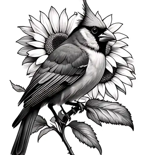 Cardinal And Sunflower