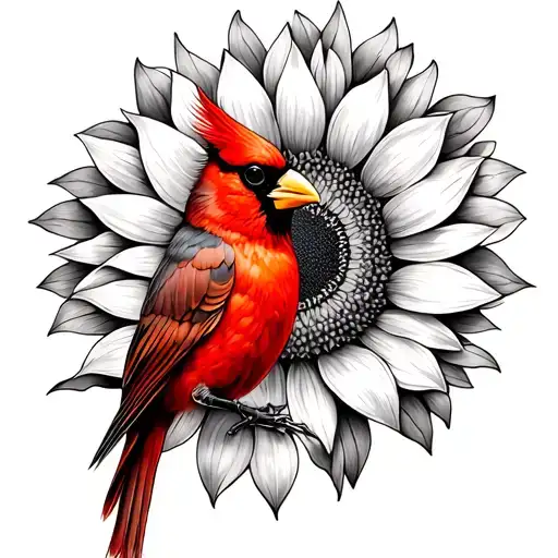 Cardinal And Sunflower With A Clock