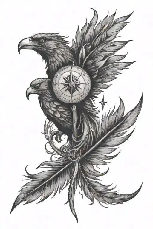 Compass Feather Transforming Metal Into A Phoenix