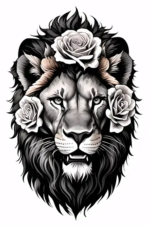 Lion Head On Top Money Roses Intertwined