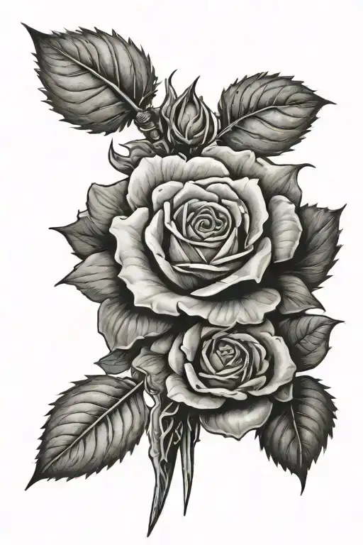 Elm Tree With Rose And Sword Piercing