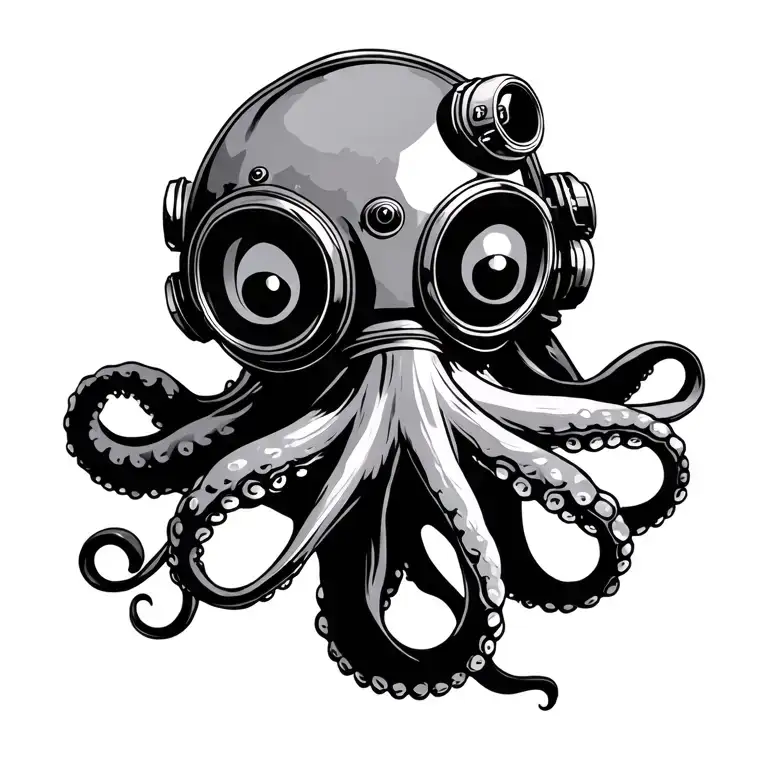 Octopus Wearing An Old Divers Helmet Resting