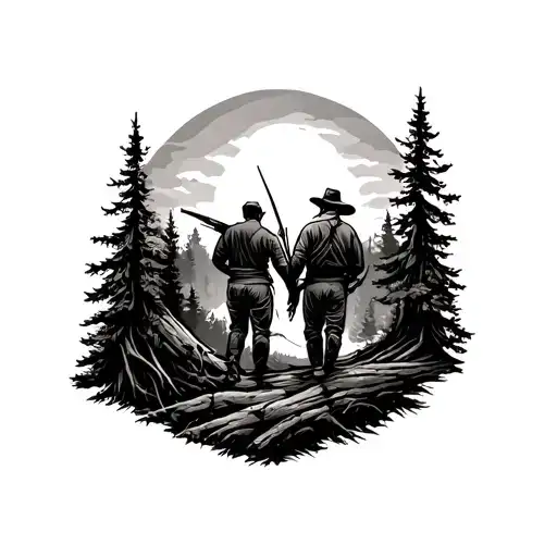 Half Upper Arm Sleeve With Me And My Dad Hunting And Trees Around With Woods