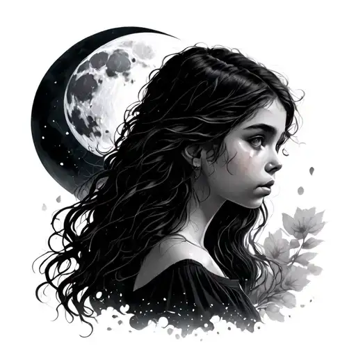 Moon And A Girl Looking