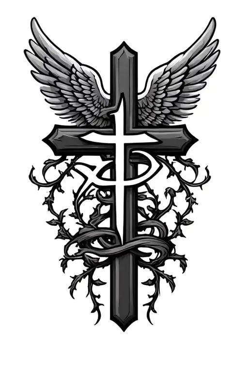 The Word Zyaire On A Cross With Wing And Vines Wrapping