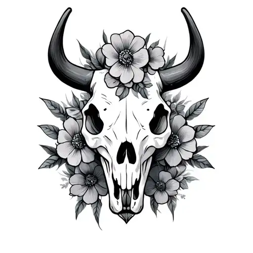 Cow Skull With Flowers