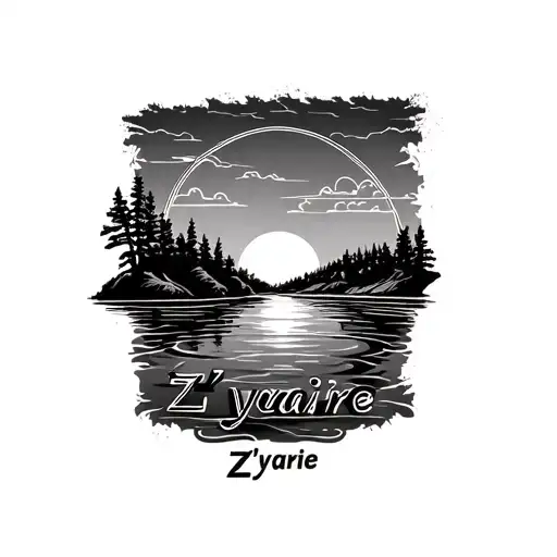 A Calm River With The Name Z'yaire Flowing Into A Sunset