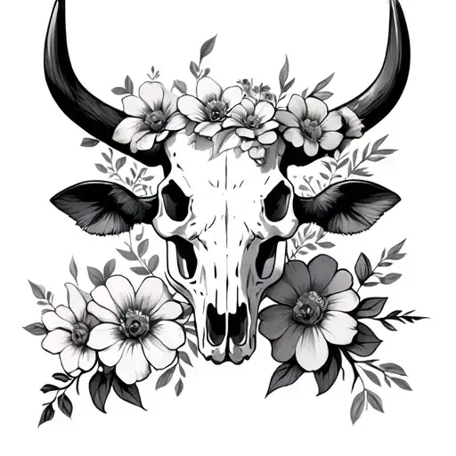 Half Cow Skull With Flowers Growing