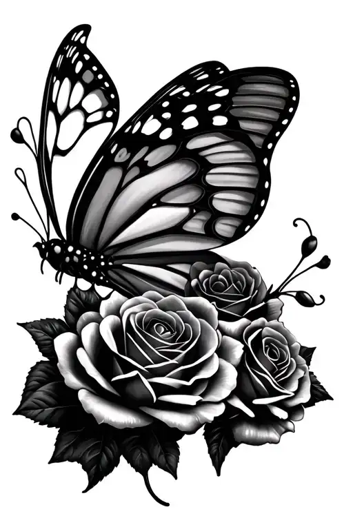 Dead Butterfly With Roses