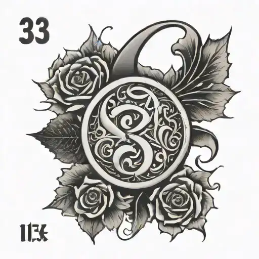 333 Going Straight Down With Symbol Of Life Under The Number For Sternum Tatto