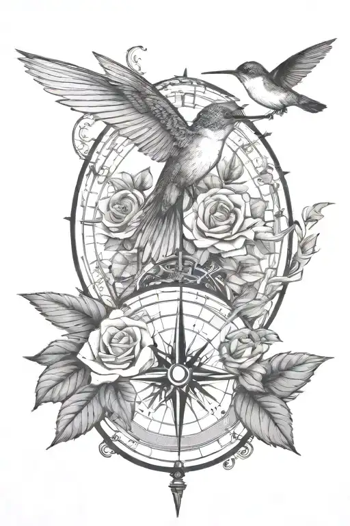 Rose Tree Compass Humming Bird Flying