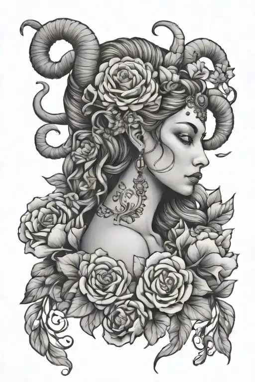 Unique Aries Woman Tattoo With Flowers